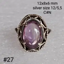 Cincin perak ladies, batu natural kecubung amethys