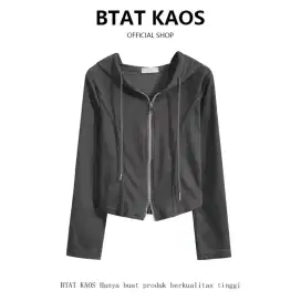 Hoodie Zipper Wanita Crop / Cardigan Crop Korean Style Pink