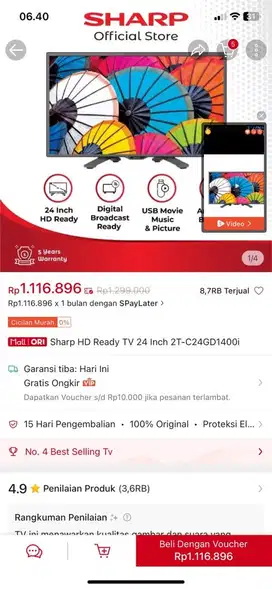Dijual tv sharp LED HD
