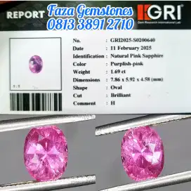Hot Pink Sapphire~1.69ct~Memo GRI~Almost clean, shinning, Super Luster