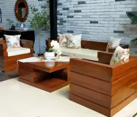 1 Set Kursi Box Kayu Jati Minimalis 321 Finishing Melamic & Jok Bekled