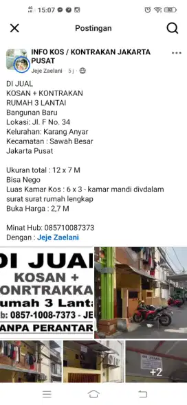 Dijual Rumah Kontrakan dan Kost2an
