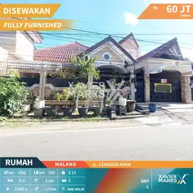 DISEWAKAN RUMAH LUAS FULL FURNISH DI CENGGER AYAM, SUHAT - MALANG