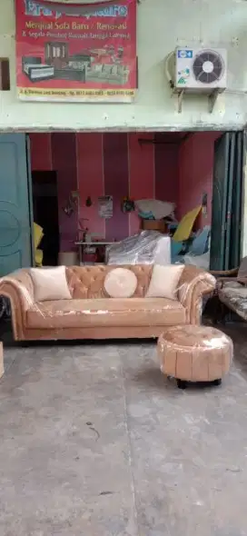 Erafurniture*sofa ASTON 3Person kain baldu motif kancing+Bantal+Pufff