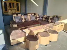 Sofa engkel satu beranak cokelat