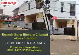 Rumah Baru Bintara 2 lantai 30mtr akses 1 mobil