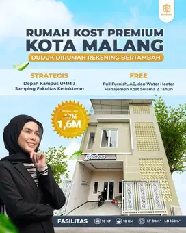 Rumah kos 10 KT & 10 KM depan kampus UMM kota Malang