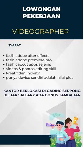 Dicari videographer untuk property