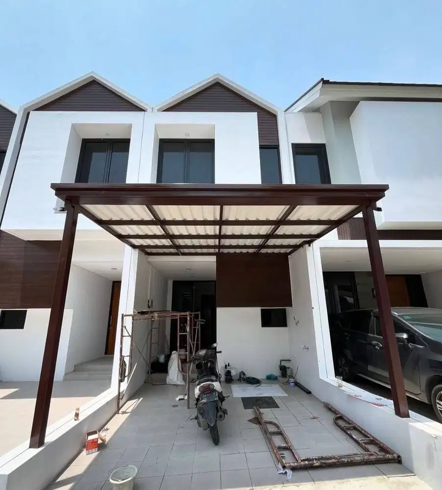 kanopi atap alderon double layer pemakaian rangka besi