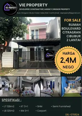RUMAH CITRAGRAND BOULEVARD CLUSTER DEPAN  CIBUBUR
