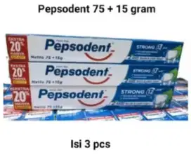 Paket Pasta Gigi Pepsodent Strong 75gr+15gr (1paket Dapat 3pcs)