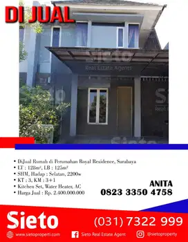 DiJual Rumah di Perumahan Royal Residence, Surabaya