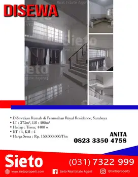 DiSewakan Rumah di Perumahan Royal Residence, Surabaya