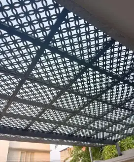 Tempahan kanopi kaca rangka kombinasi plat cutting laser