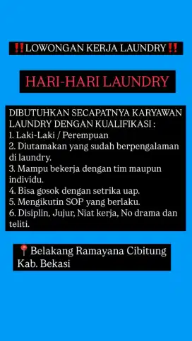 Lowongan kerja  laundry