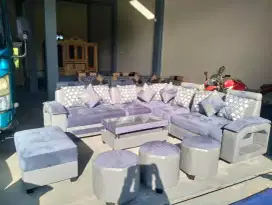 Sofa engkel dua beranak abu