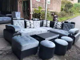 Sofa engkel satu beranak abu hitam