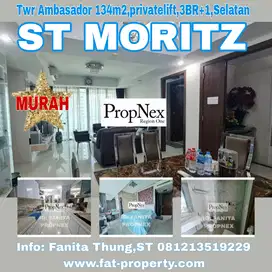 Murah!Dijual Apt ST MORITZ Twr Ambasador 134m2(3BR+1),Privatelift,Sltn