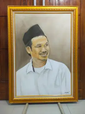 Lukisan kanvas cat minyak Gus baha dan Mbah yai Munif Giri