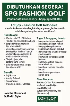 LOWONGAN SPG FASHION GOLF PENEMPATAN DISCOVERY BALI