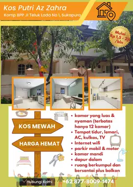 Disewakan Murah Kos Putri Sukapura Mewah 10 mnt dr Kelapa Gading