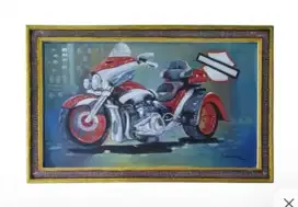 Lukisan harley davidson tri glide eagle dan yellow ukuran besar