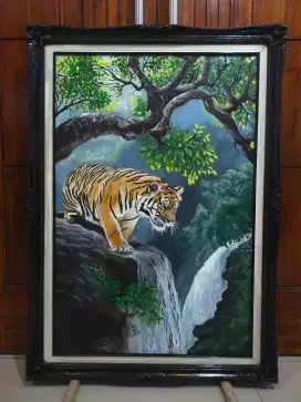 Lukisan kanvas pemandangan Harimau