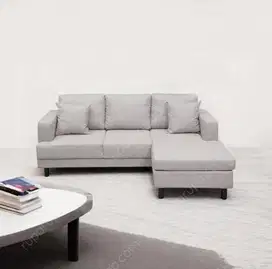 SELMA GLIVEL SOFA 3 SEATER FABRIC DENGAN BANGKU - COKLAT ASH