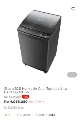 Mesin cuci top Loading 10,5kg