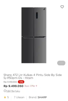 Kulkas sharp 4 pintu kapasitas 472 liter