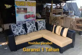 Yoshiko perabot - sofa L minimalis cream hitam