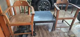 Dijual kursi jati tua rotan set 4 buah