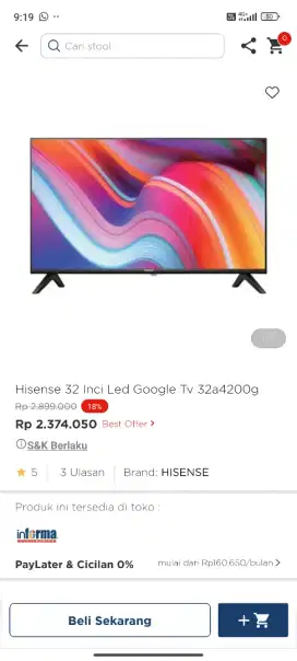HISENSE TV 32INCH ANDROID TV 32A4200G