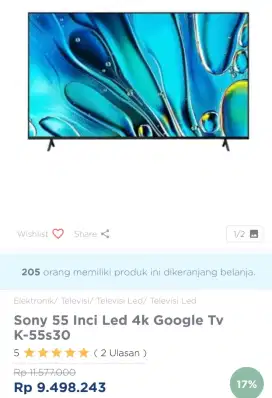 SONY GOOGLE TV 4K 55 INCI