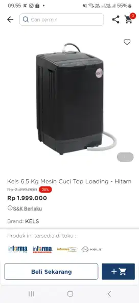 Kels 6,5 kg mesin cuci top loading