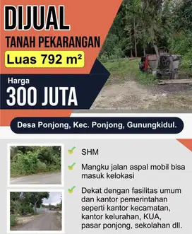 Jual tanah mangku jalan raya di Kota Ponjong Gunung Kidul