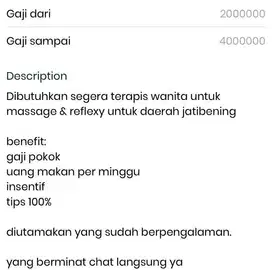 Dibutuhkan Terapis wanita