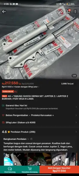 Shockbreaker motor depan buat Jupiter, fizr Vega r