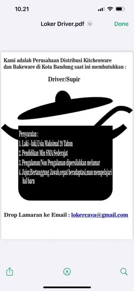 Lowongan kerja driver/supir