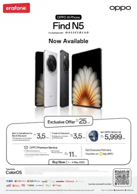 PROMO OPPO FIND N5 BUNGA 0% DAN GRATIS 2X ANGSURAN
