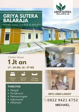 Rumah subsidi 2 kamar tidur dan 1 kamar mandi Lokasi strategis