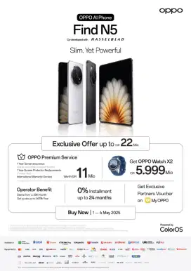 New Oppo find5 fre Oppo watch seharga 6 JT dan garansi kerusakan layar