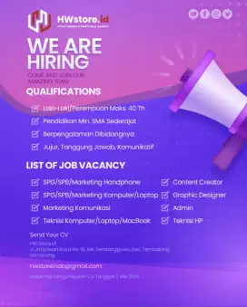 Lowongan SPG/SPB, Admin, Teknisi Toko Komputer dan Gadget