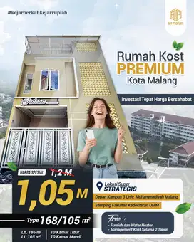 RUMAH KOS PREMIUM 10 KAMAR DEPAN KAMPUS UMM DAN DEKAT UB KOTA MALANG