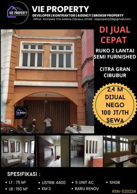 Jual atau Sewa Ruko 2 Lantai di Citragran Cibubur Baru Renovasi