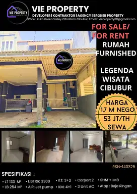 DISEWAKAN MURAH, RUMAH SIAP HUNI DI CIBUBUR LEGENDA WISATA