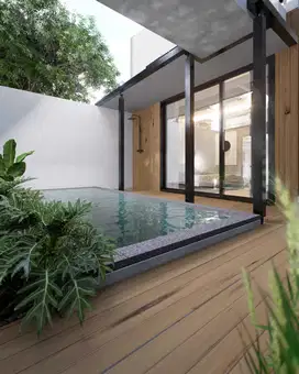 RUMAH INDUSTRIAL MODERN DI CIPUTAT DILENGKAPI SWIMMING POOL