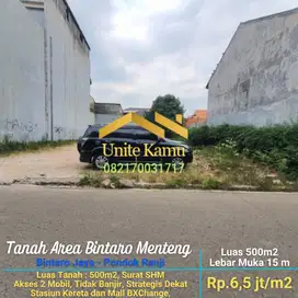 Tanah 500m2 Samping Menteng Bintaro. Dekat St. Kereta , mall Bxchange