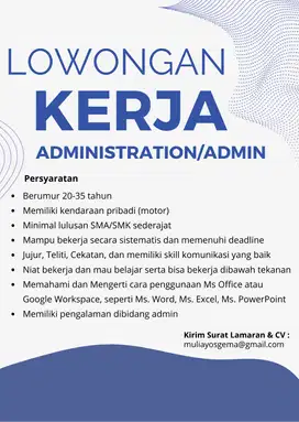 Lowongan Kerja Administrasi / Admin Kembangan Jakarta Barat