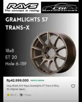VELG RAYS Gram Lights JAPAN Asli R18 Pajero Fortuner 6 x 139 ET 20